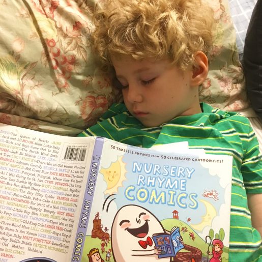 Huck falls asleep reading Nursery Rhyme Comics