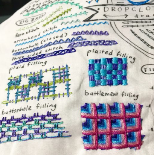 image of filling stitches on embroidery sampler