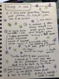 Photo of a handwritten notebook page featuring the readings listed below